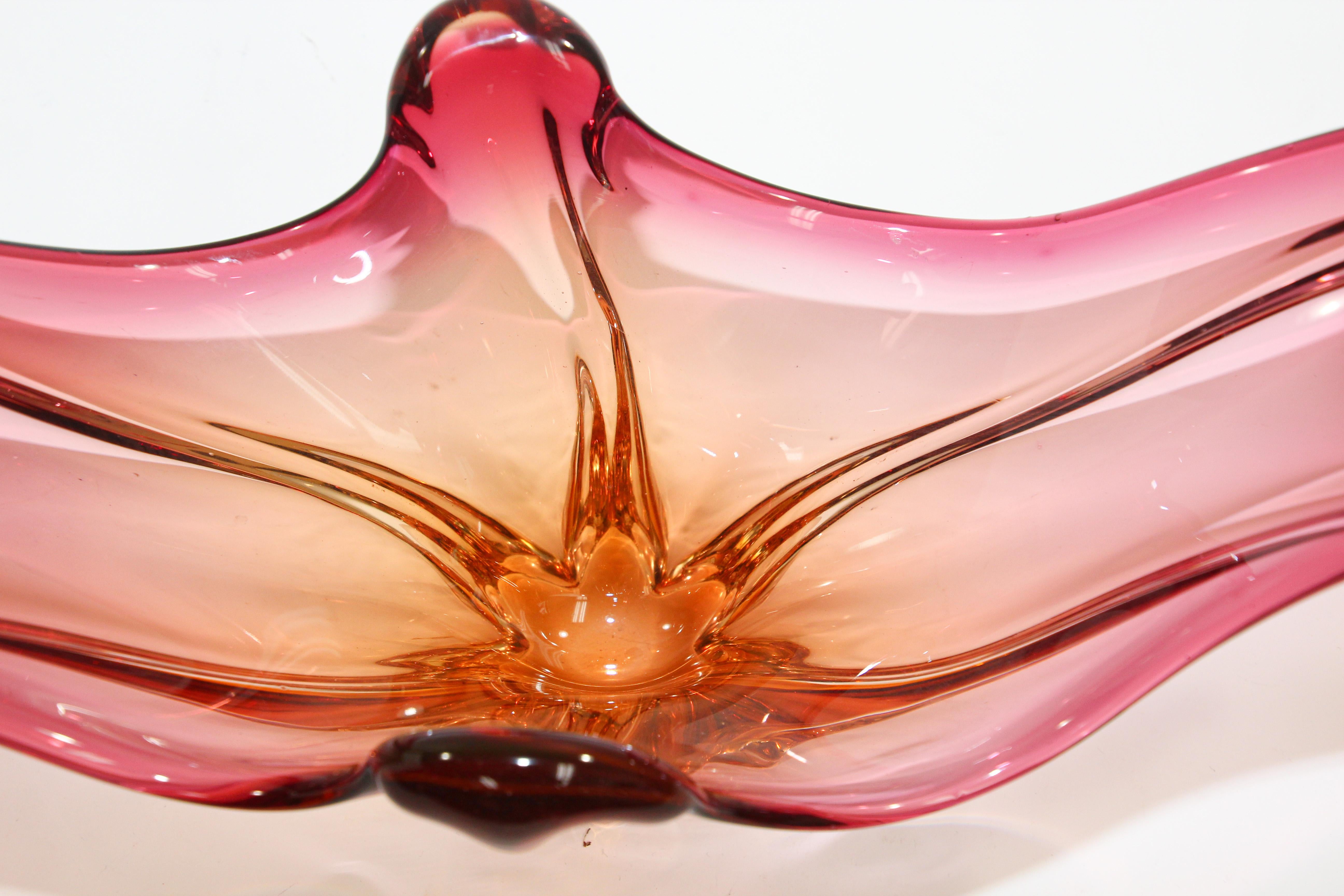 Italian Murano Handblown Sommerso Art Glass Bowl Centerpiece 7