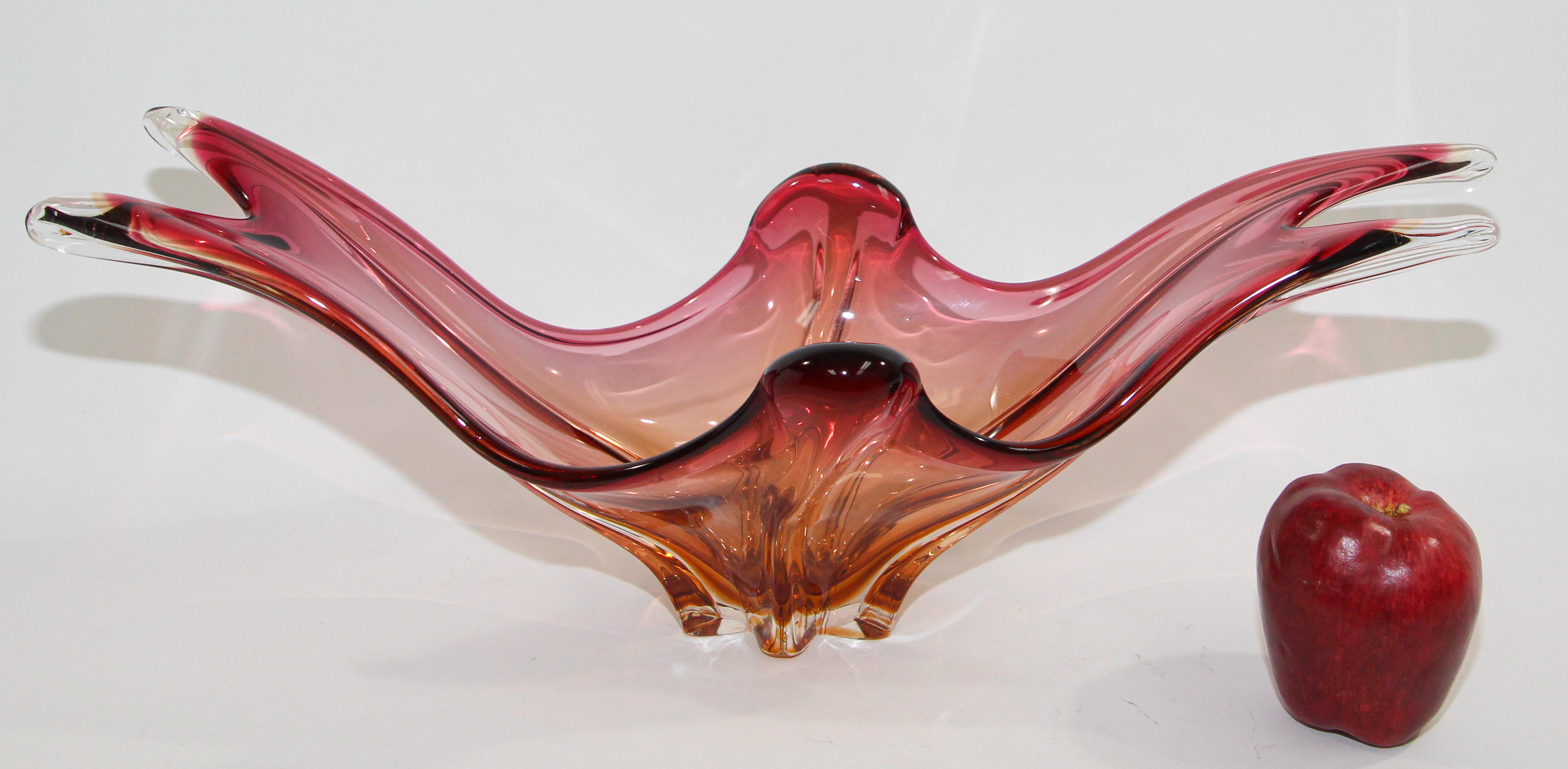 Italian Murano Handblown Sommerso Art Glass Bowl Centerpiece 8