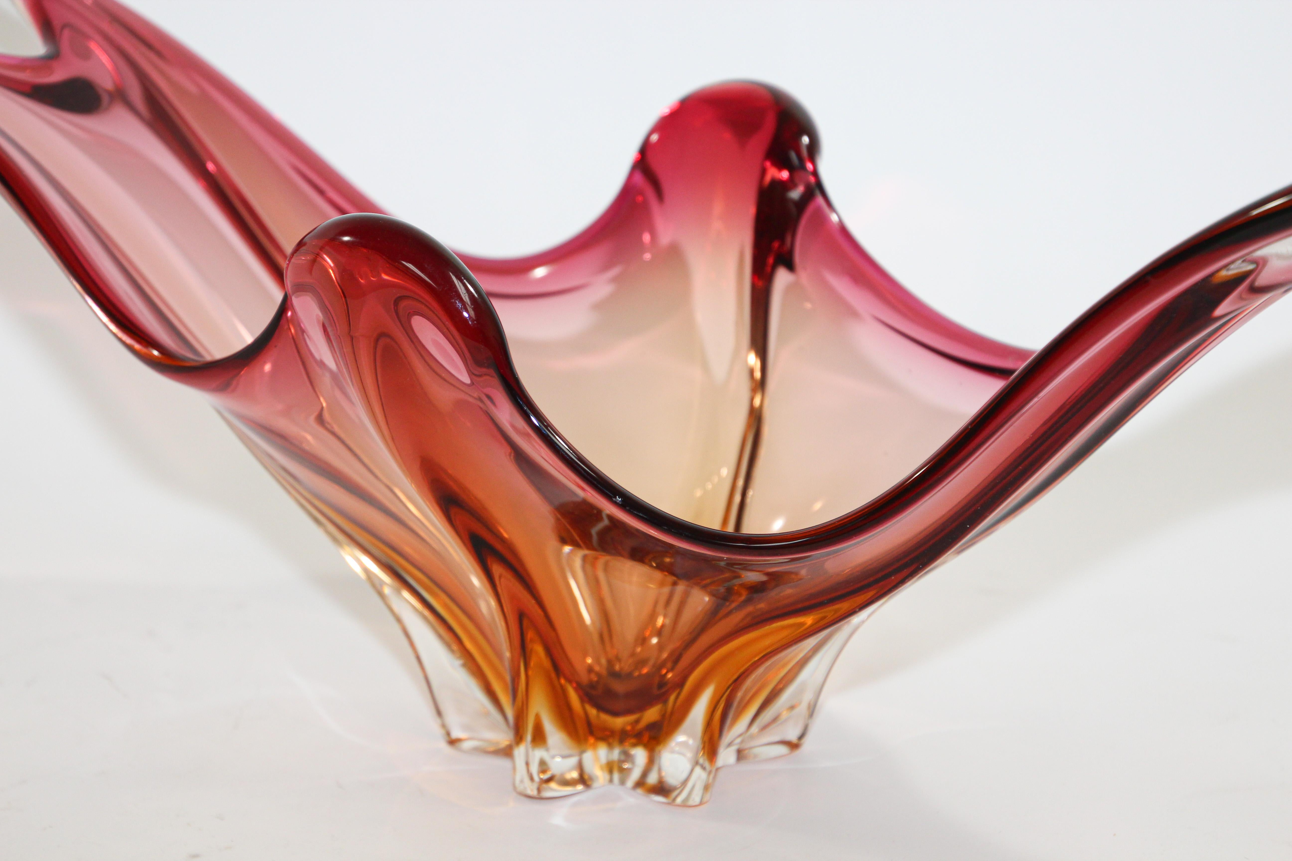 Italian Murano Handblown Sommerso Art Glass Bowl Centerpiece 9