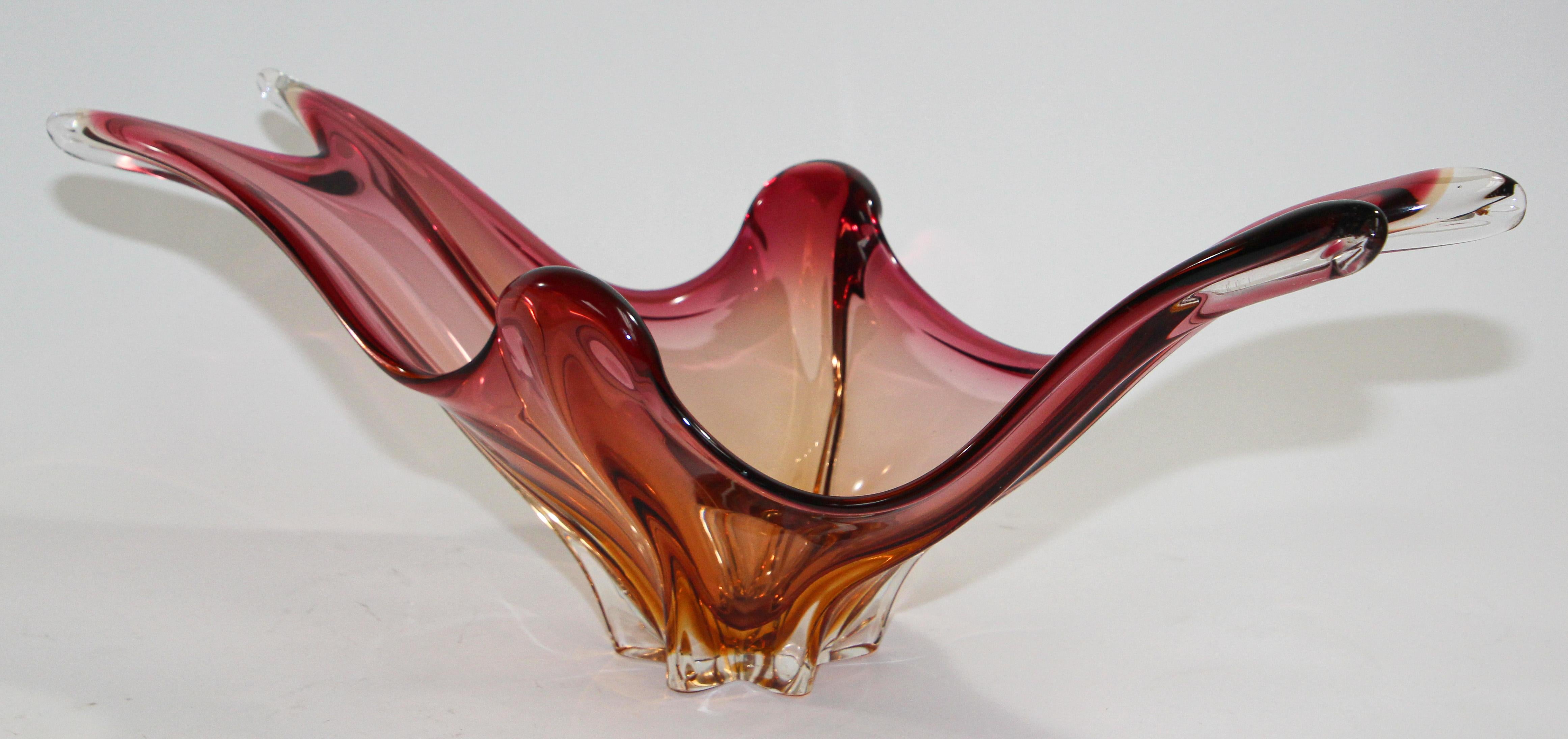Italian Murano Handblown Sommerso Art Glass Bowl Centerpiece 10