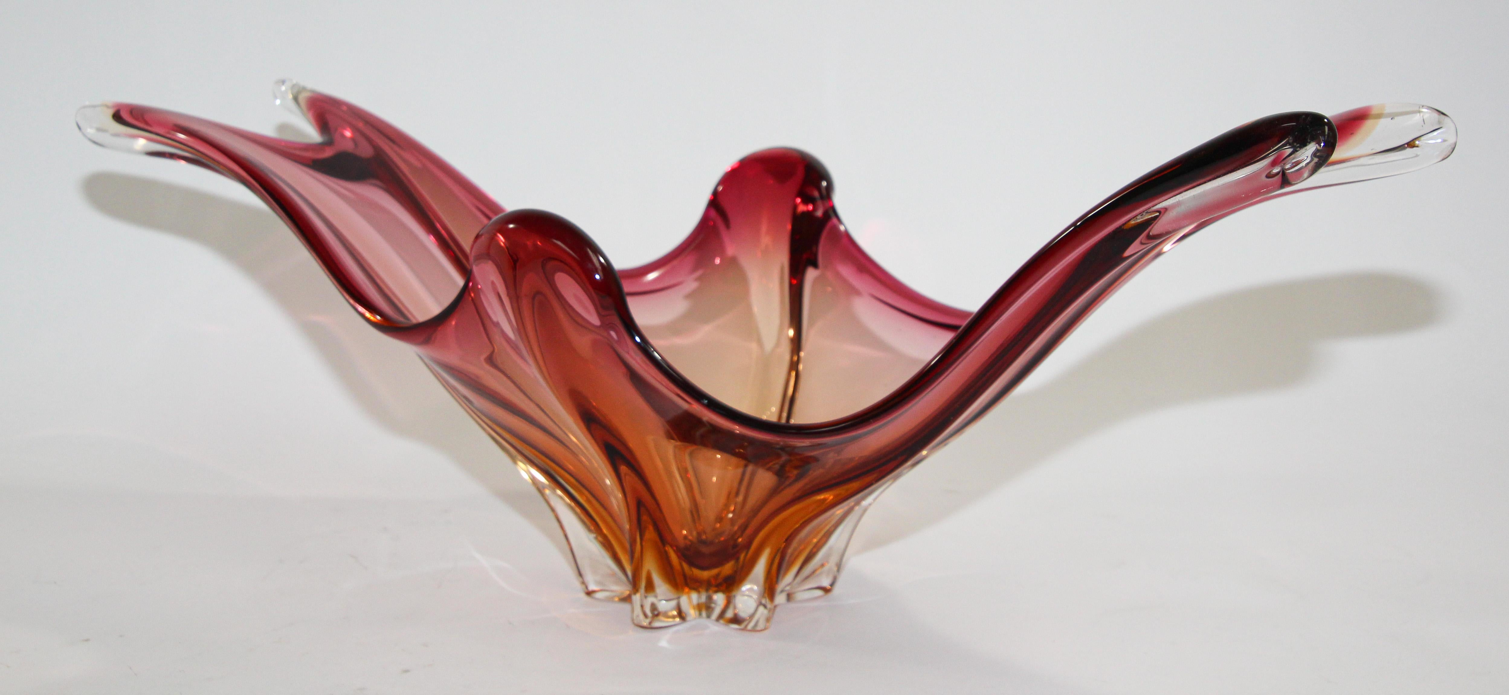 Italian Murano Handblown Sommerso Art Glass Bowl Centerpiece 11