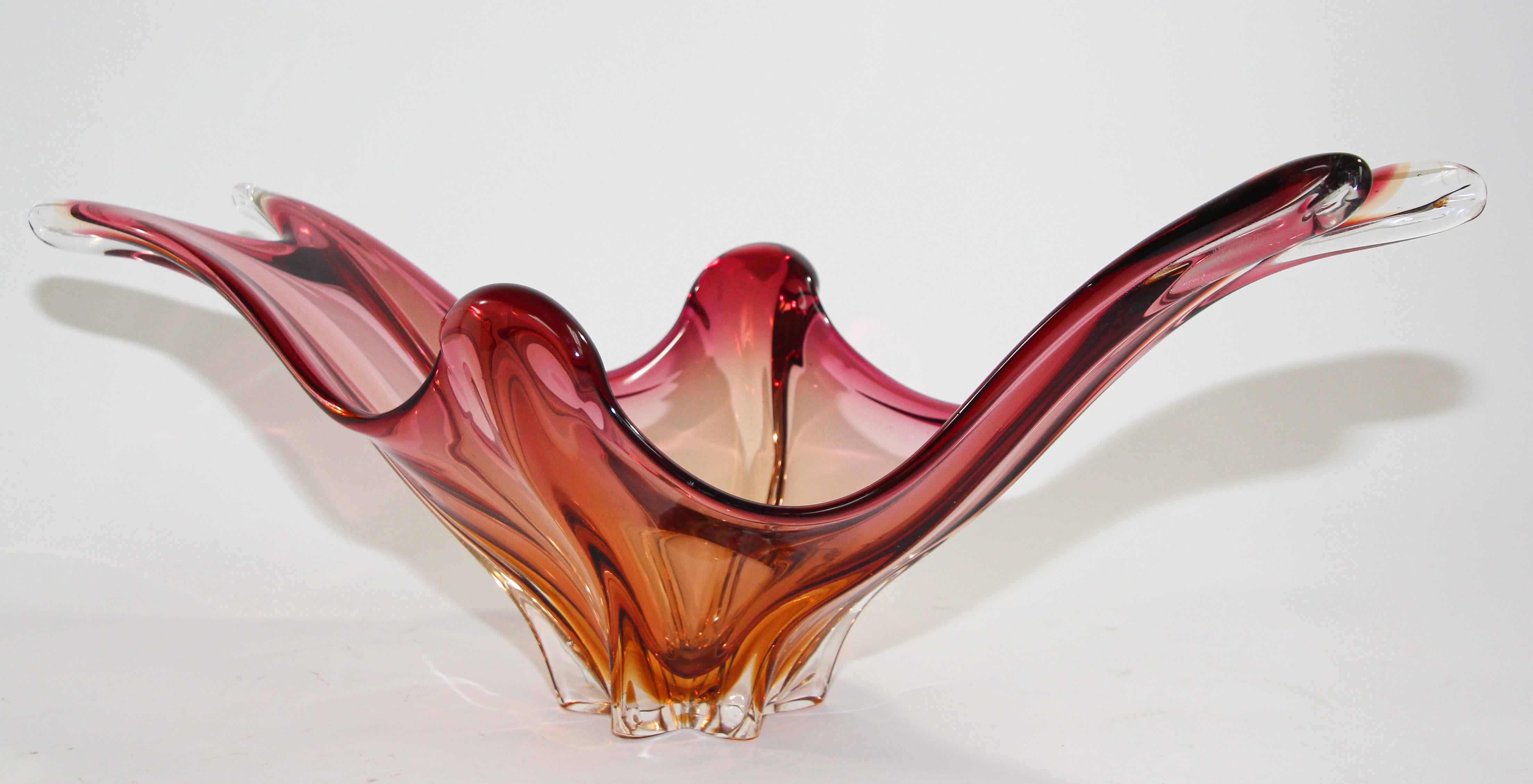 Italian Murano Handblown Sommerso Art Glass Bowl Centerpiece 12
