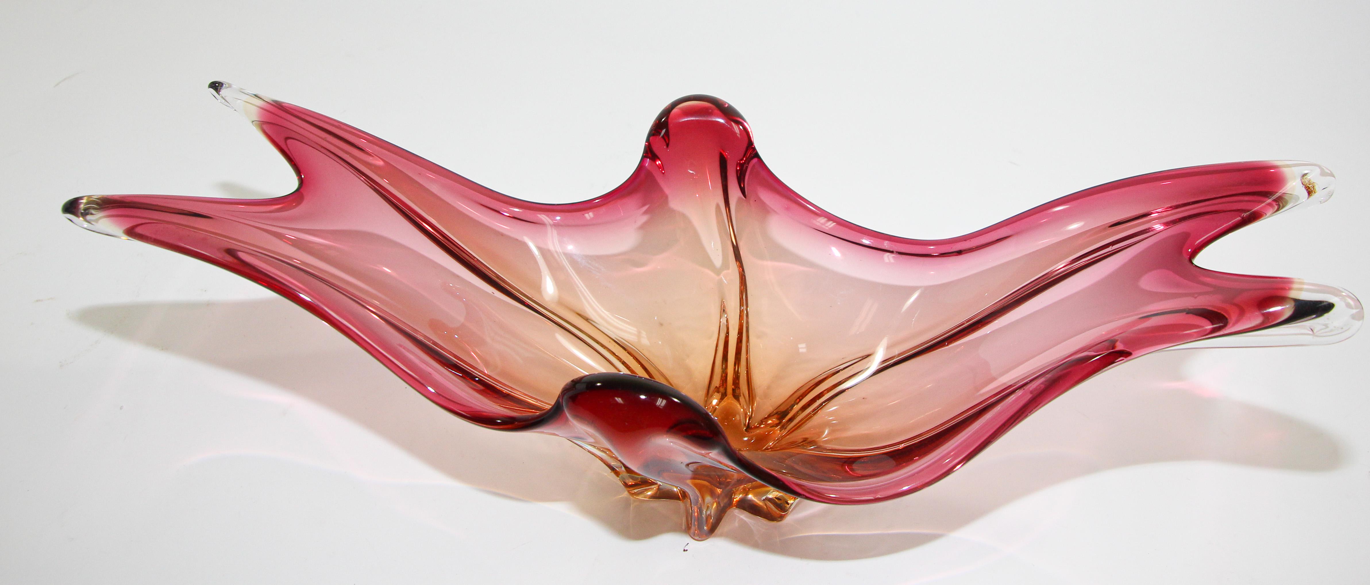 Italian Murano Handblown Sommerso Art Glass Bowl Centerpiece 13