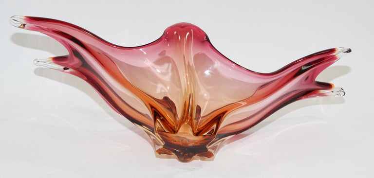 20th Century Italian Murano Handblown Sommerso Art Glass Bowl Centerpiece For Sale