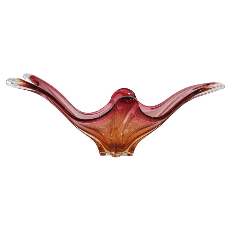 Italian Murano Handblown Sommerso Art Glass Bowl Centerpiece For Sale