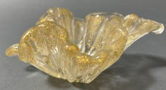 Italian Murano Iridescent Gold Flecks Leaf Dish Barovier e Toso