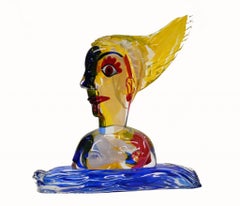Italian Murano Lady Bust Modernist Art Glass Statue Miro