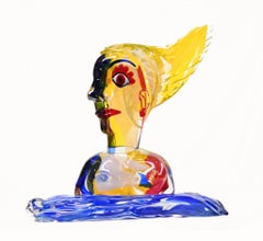 Italian Murano Lady Bust Modernist Art Glass Statue Miro