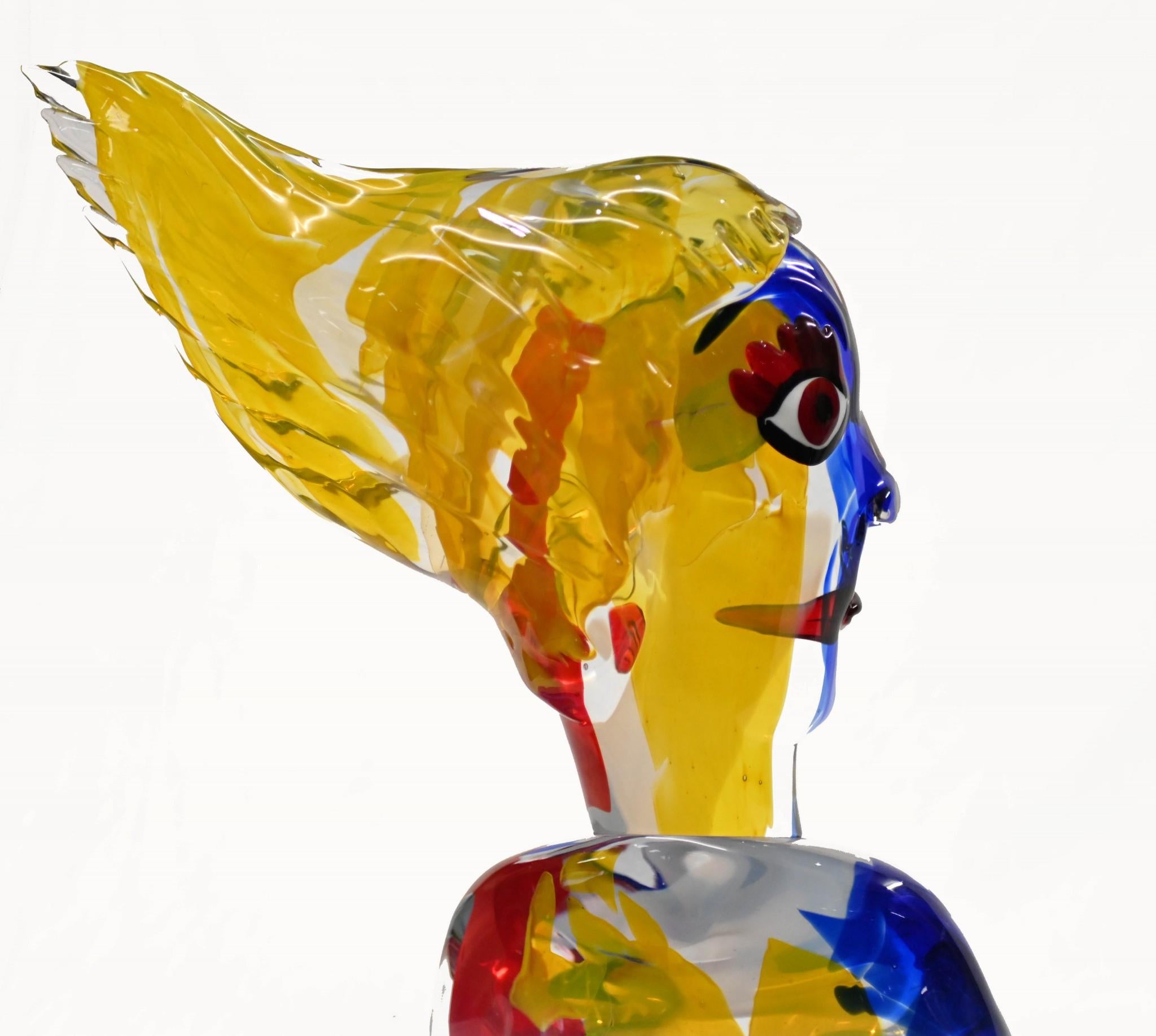 Italian Murano Lady Bust Modernist Art Glass Statue Miro 1