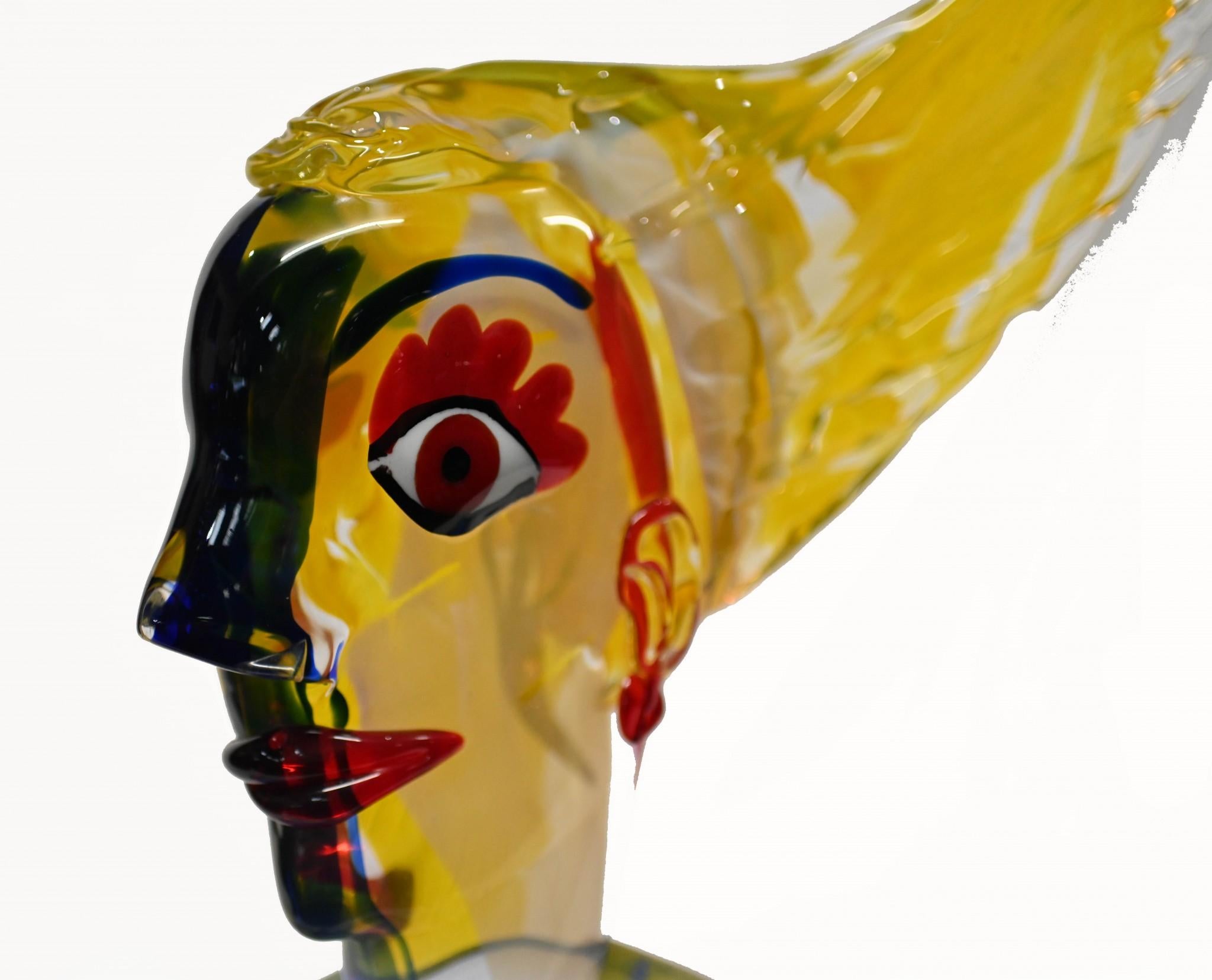 Italian Murano Lady Bust Modernist Art Glass Statue Miro 4