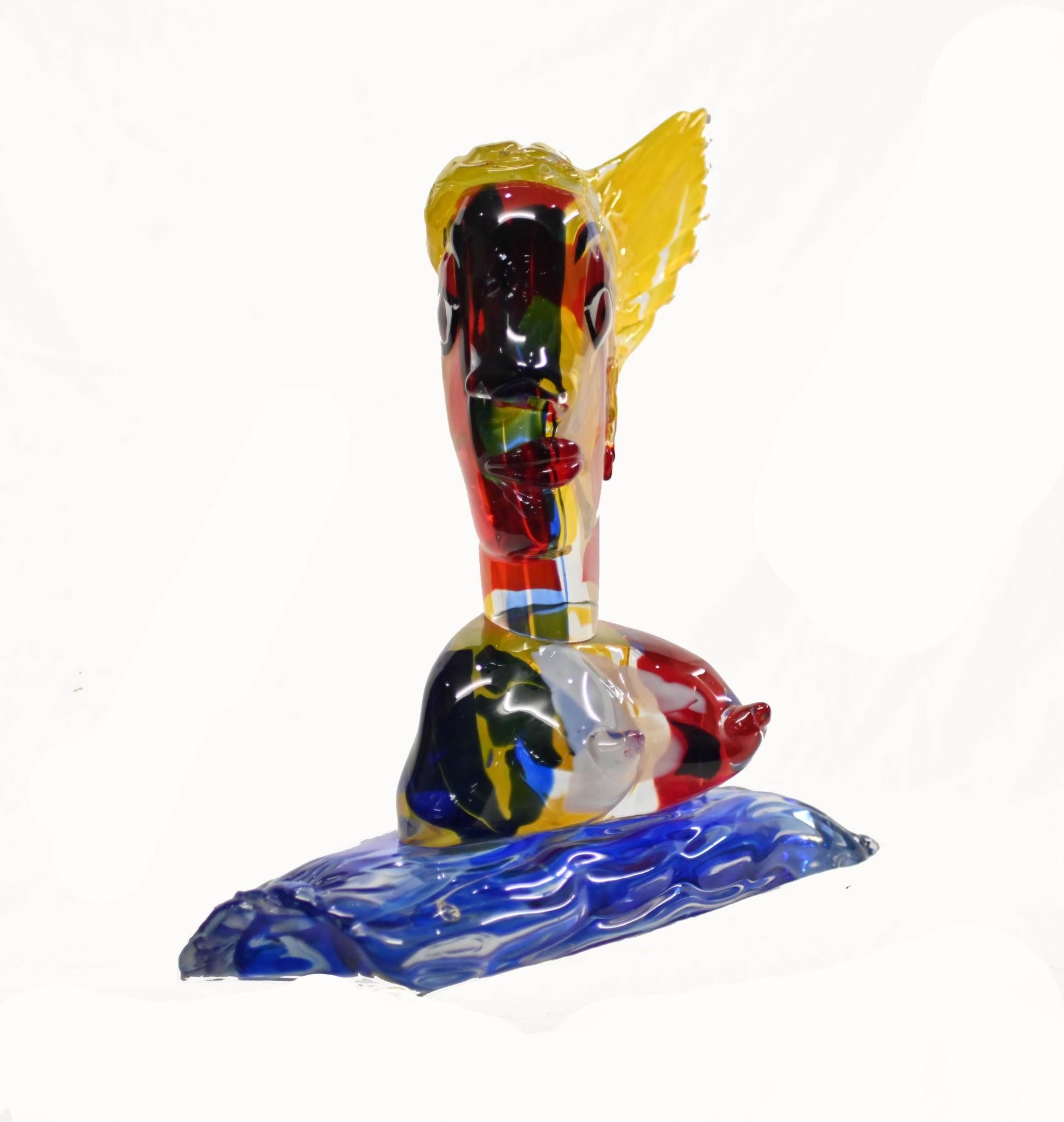 Italian Murano Lady Bust Modernist Art Glass Statue Miro 5