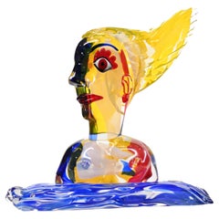 Italian Murano Lady Bust Modernist Art Glass Statue Miro