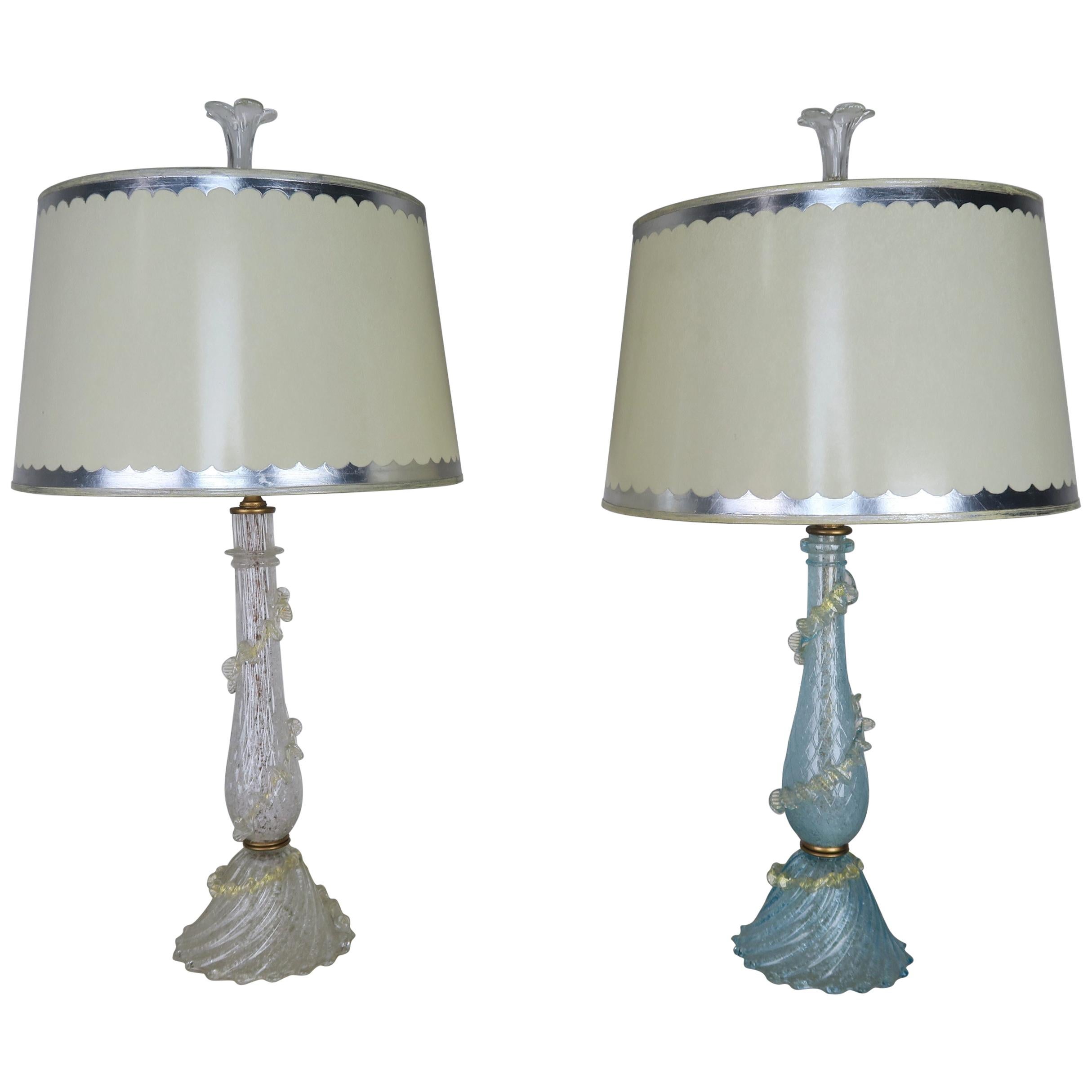 Italian Murano Lamps with Parchment Shades, Pair