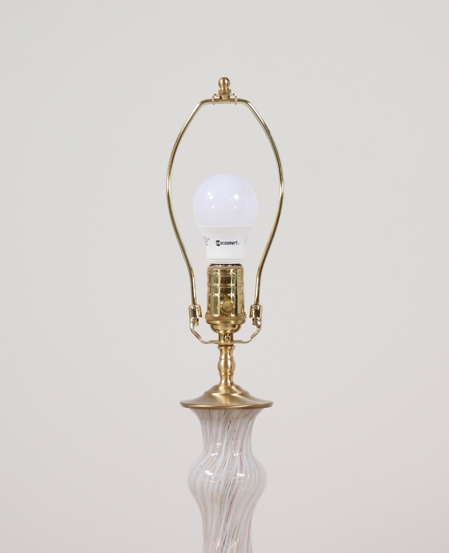 Italian Murano Latticino Glass Lamps, a Pair In Good Condition In Los Angeles, CA