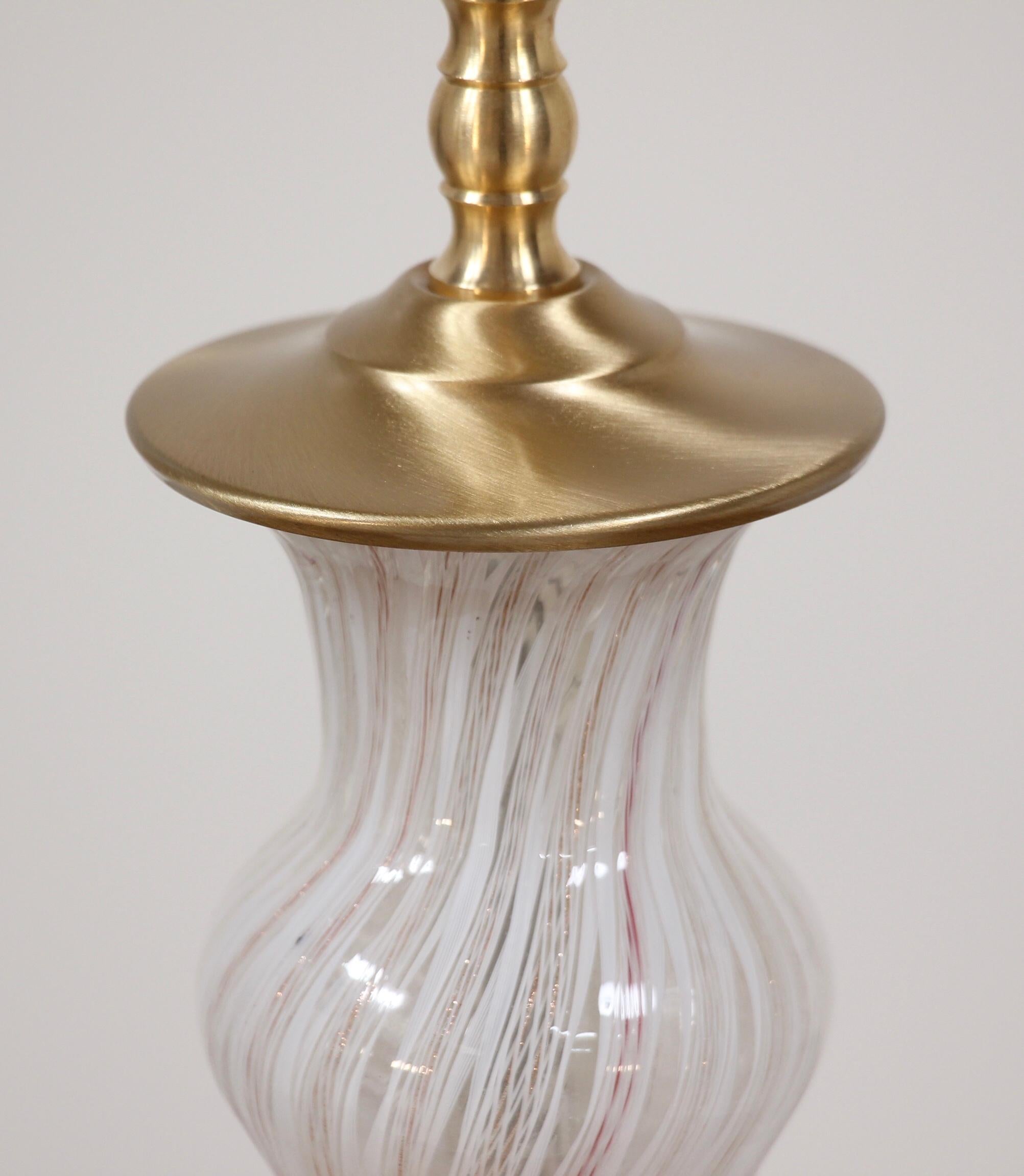 20th Century Italian Murano Latticino Glass Lamps, a Pair