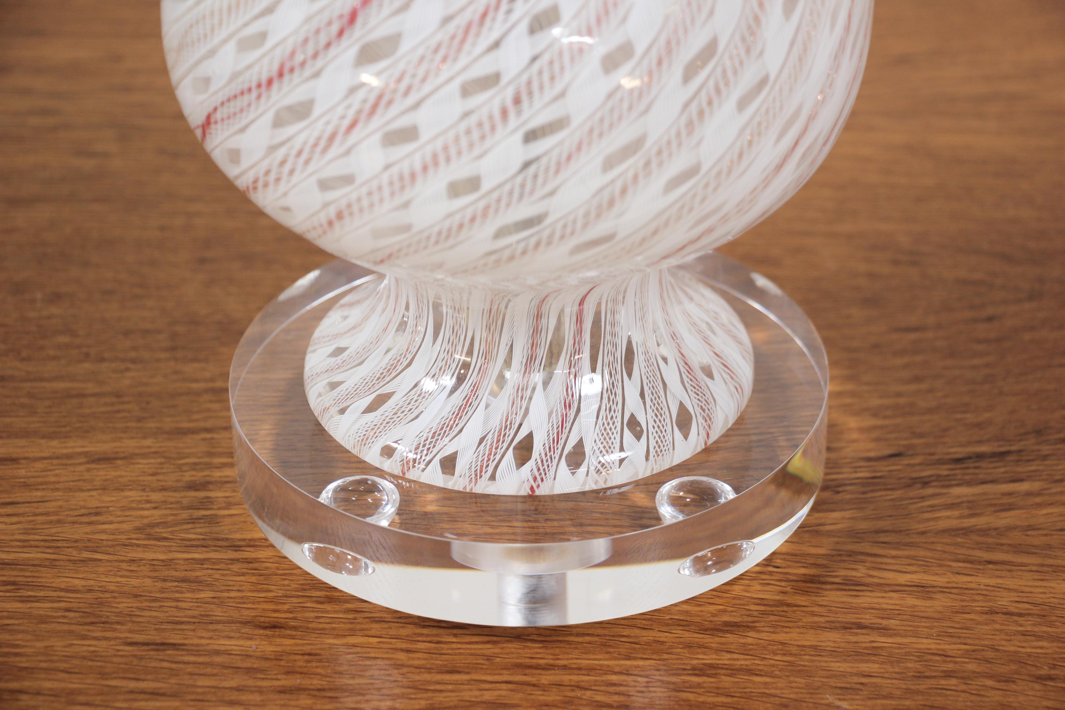 Italian Murano Latticino Glass Lamps, a Pair 2