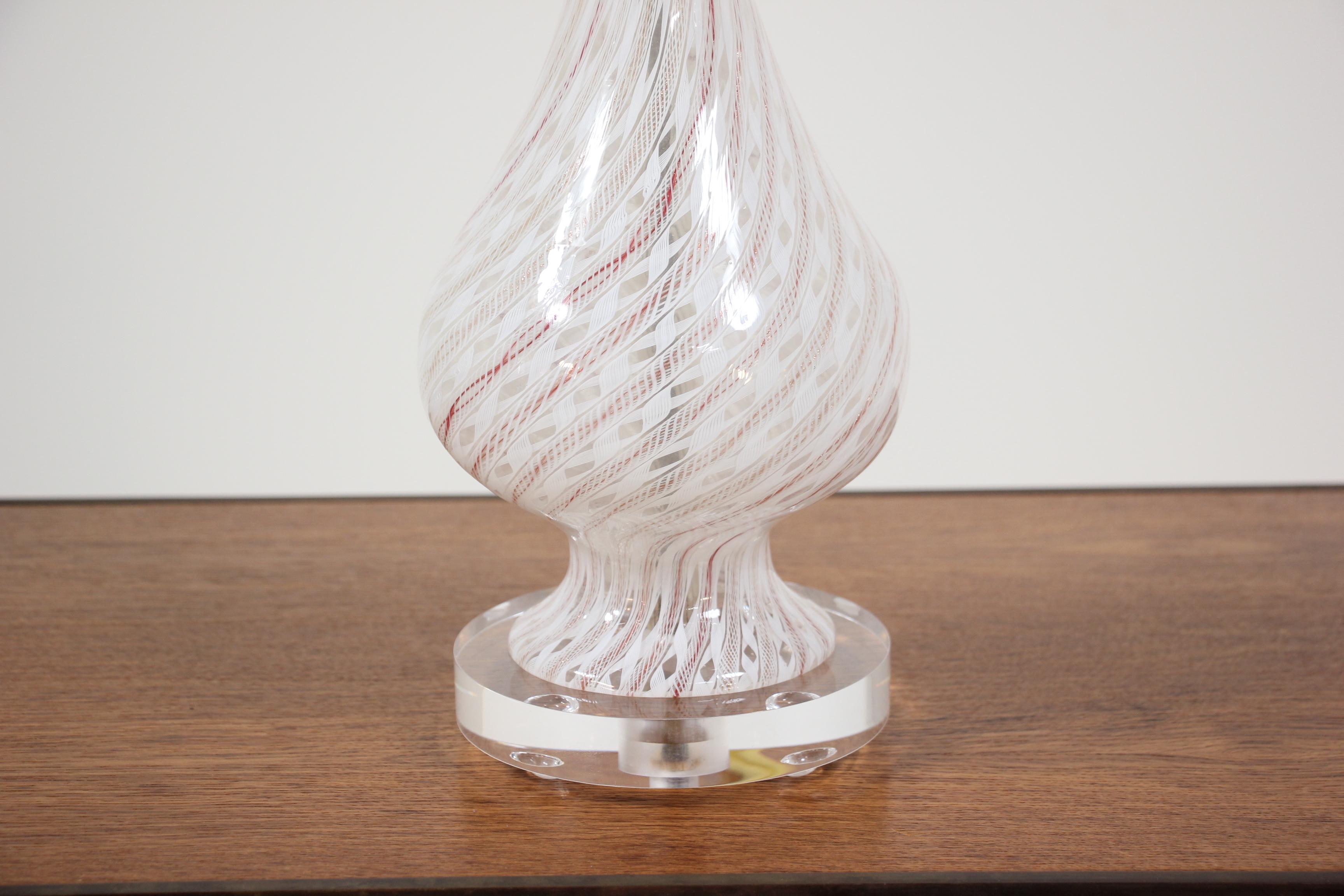Italian Murano Latticino Glass Lamps, a Pair 3