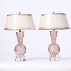 Italian Murano Lavender Lamps with Lucite Bases, 20th Century