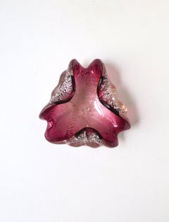 Italian Murano Magenta Pink Silver Art Glass Bowl