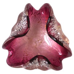 Italienische Schale aus Murano-Kunstglas in Magenta, Rosa und Silber