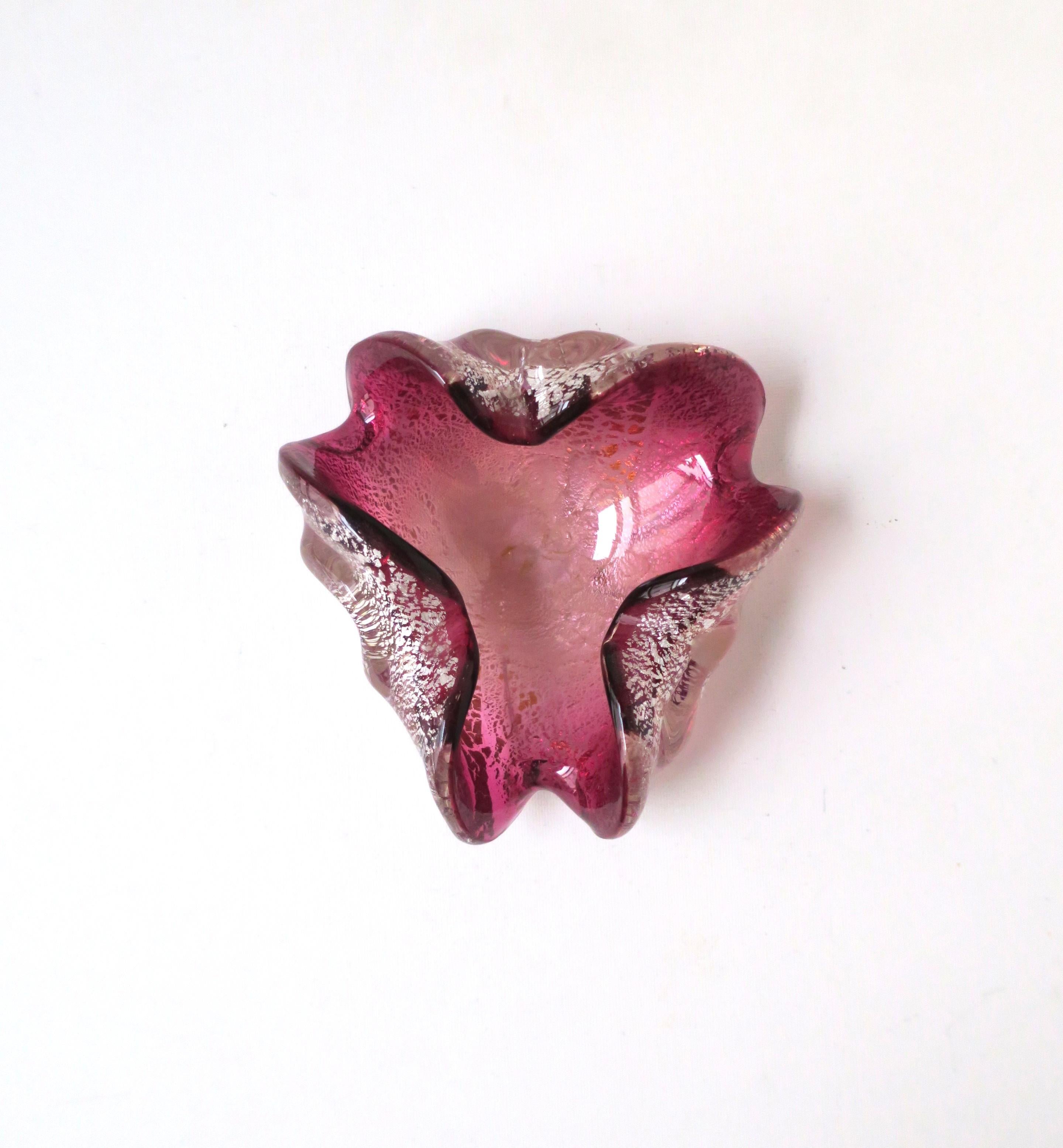 Mid-Century Modern Italian Murano Magenta Pink Silver Art Glass Bowl For Sale