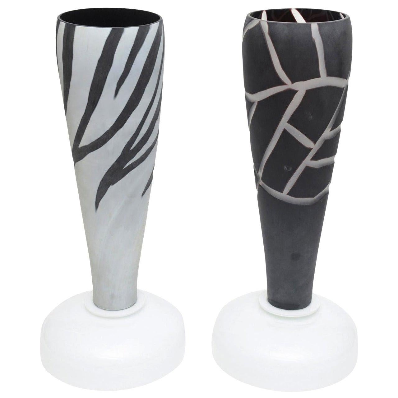 Italian Lamp di Mazzega Murano in vetro inciso Coppia di Lampade da Tavolo Vintage