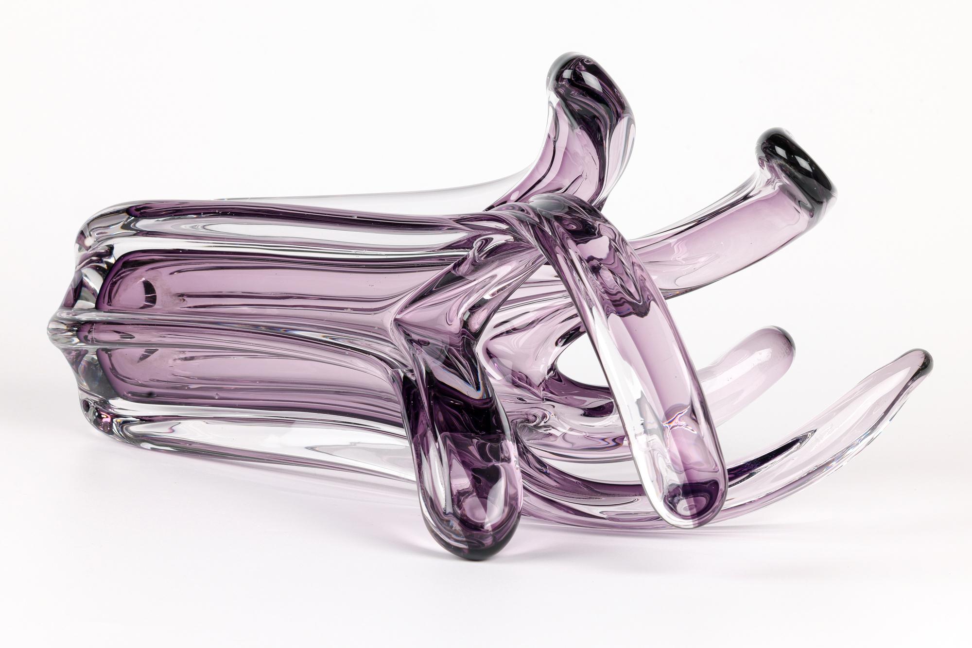 Mid-Century Modern Italian Murano Mid-Century Sommerso Stylized Tentacle Art Glass Vase For Sale