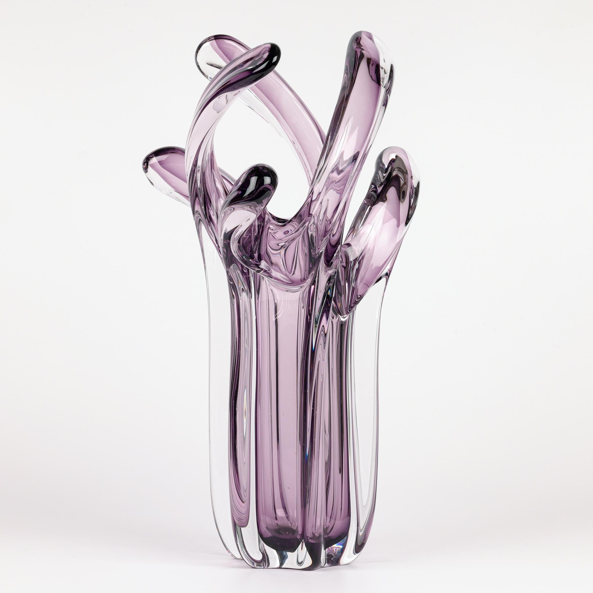Blown Glass Italian Murano Mid-Century Sommerso Stylized Tentacle Art Glass Vase For Sale
