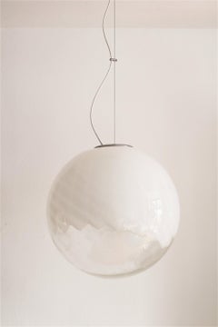 Italian Murano Midcentury Extra Large Glass Globe Chandelier with Chrome Details