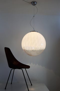 Italian Murano Midcentury Extra Large Glass Globe Chandelier with Chrome Details