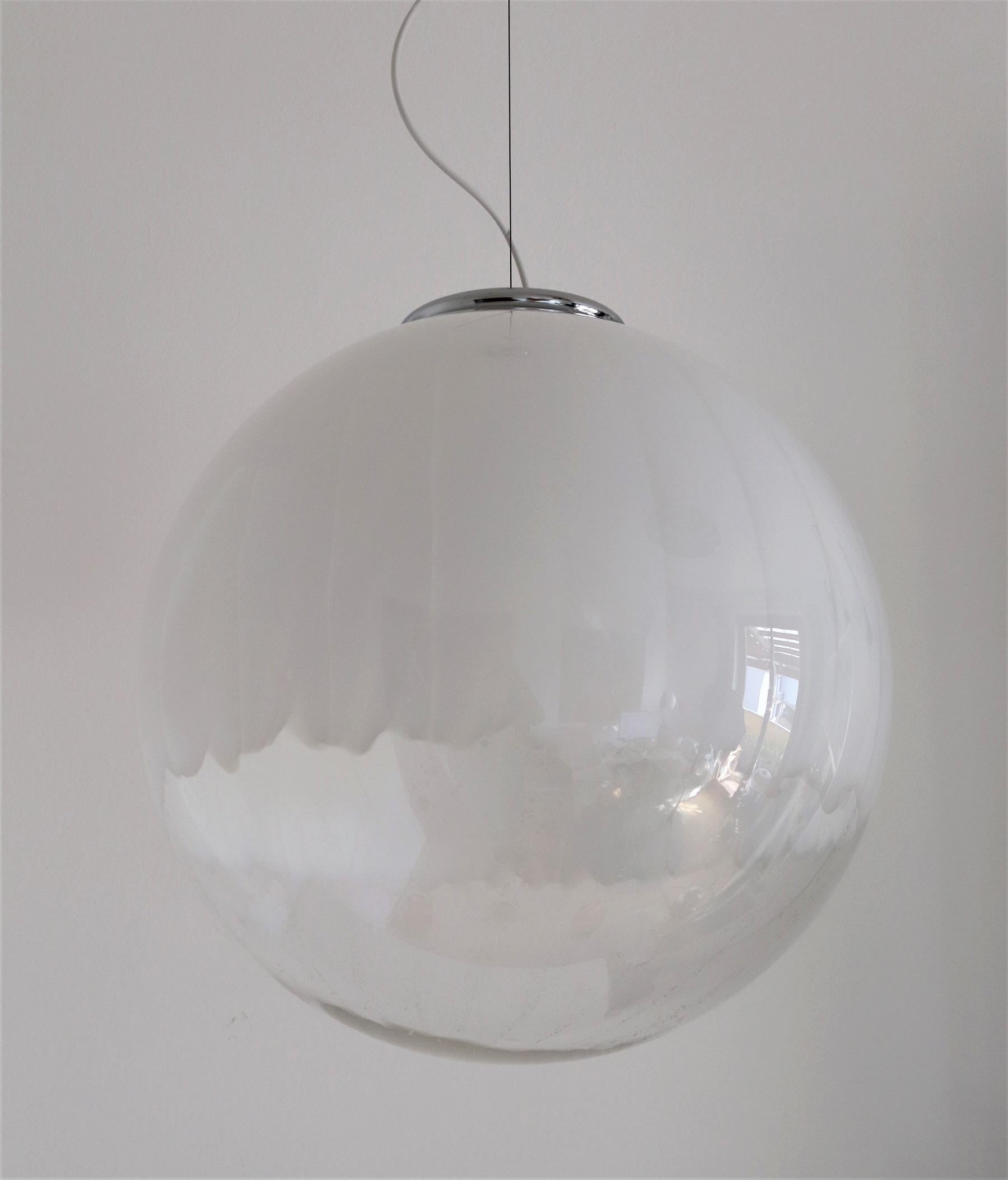 Mid-Century Modern Italian Murano Midcentury Extra Large Glass Globe Chandelier with Chrome Details
