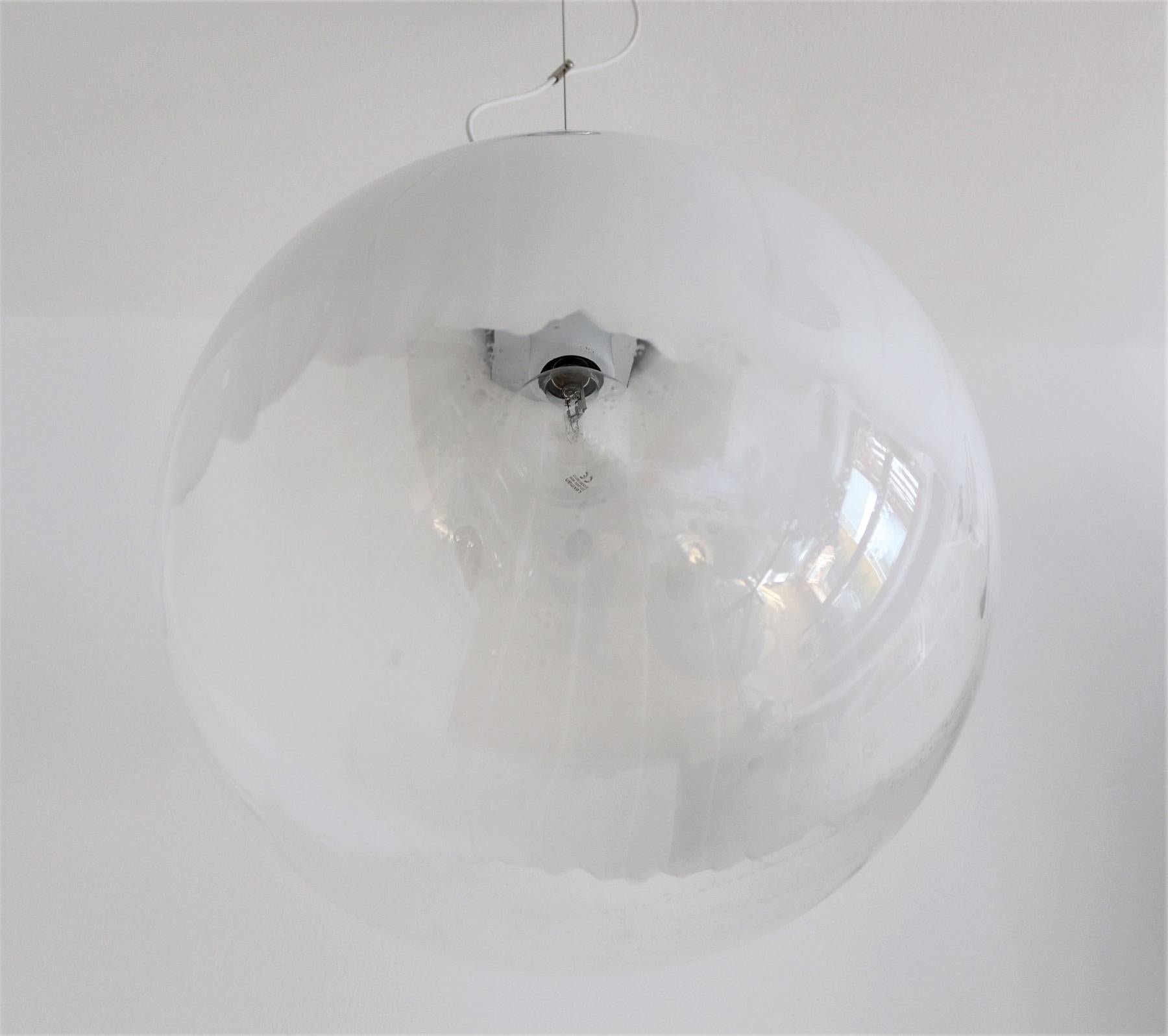 Italian Murano Midcentury Extra Large Glass Globe Chandelier with Chrome Details In Good Condition In Morazzone, Varese