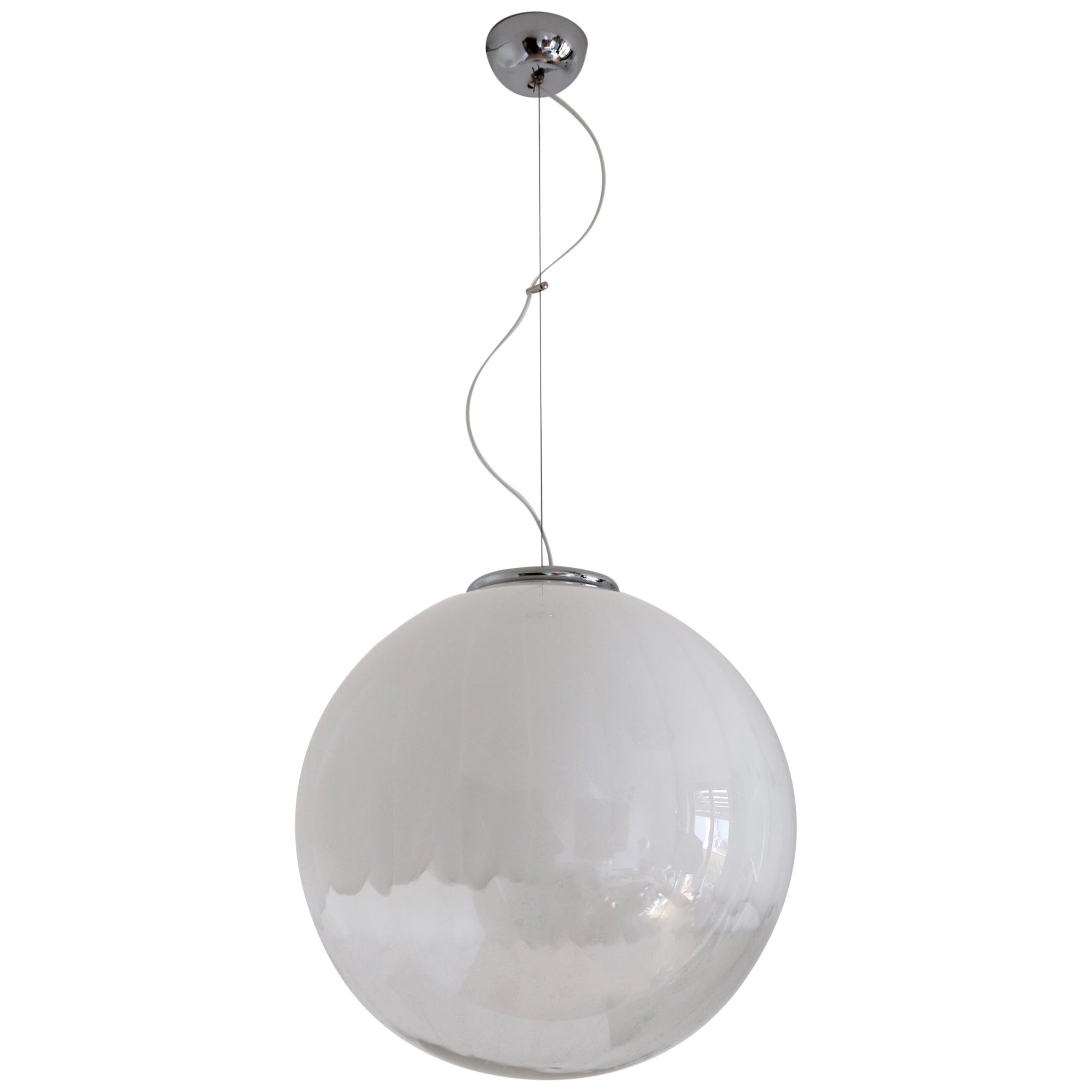 Italian Murano Midcentury Extra Large Glass Globe Chandelier with Chrome Details
