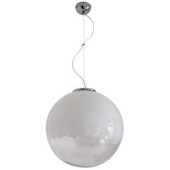 Italian Murano Midcentury Extra Large Glass Globe Chandelier with Chrome Details