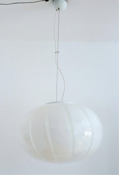 Italian Murano Midcentury Extra Large Glass Globe Chandelier with Metal Details