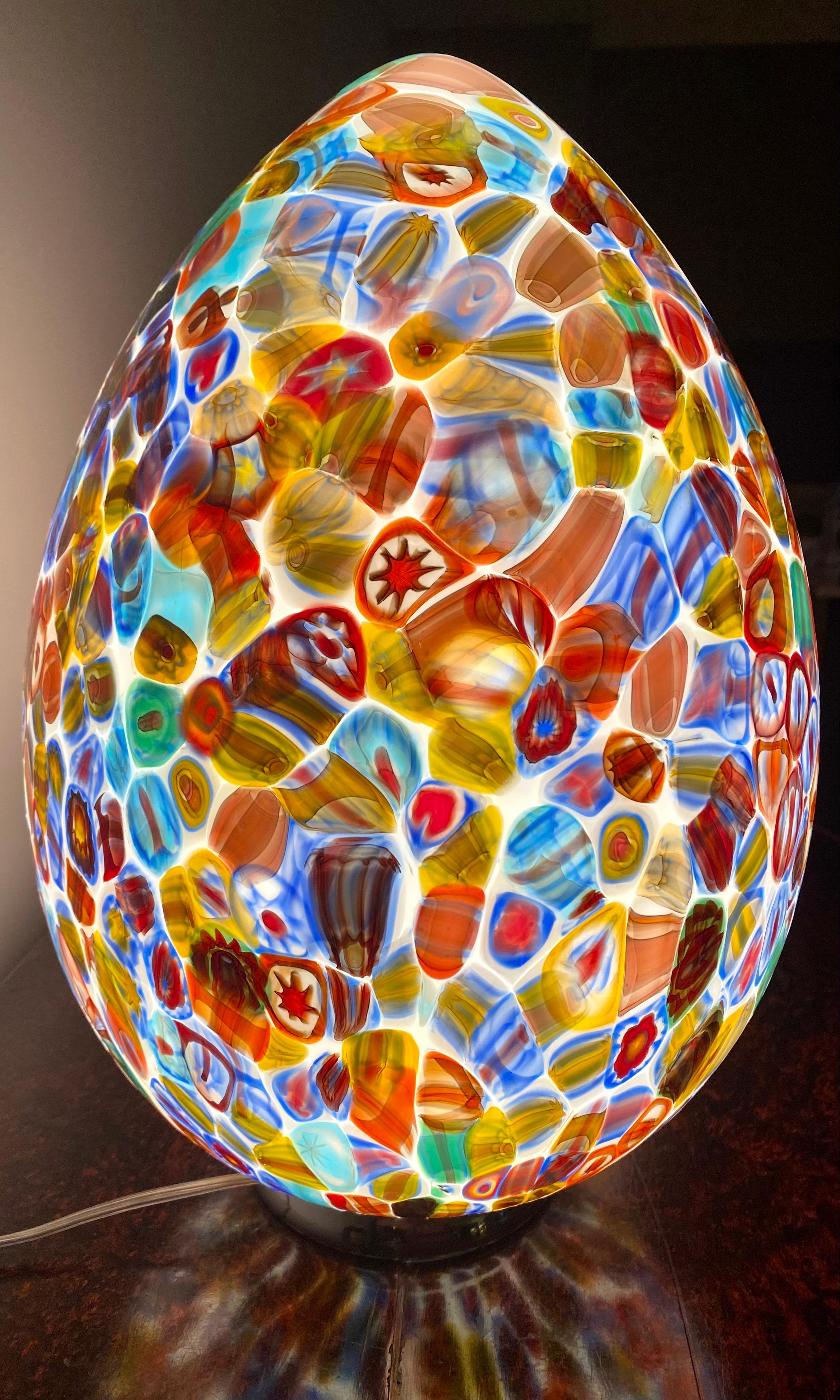 Art Glass Italian Murano Millefiori Murrine Pair of Eggs Shape Lamps, Circa 1985 For Sale