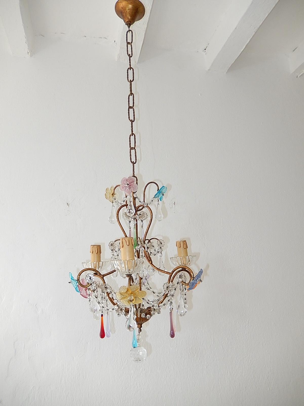 Italian Murano Multi-Color Flowers and Drops Chandelier circa 1920 In Good Condition In Firenze, Toscana
