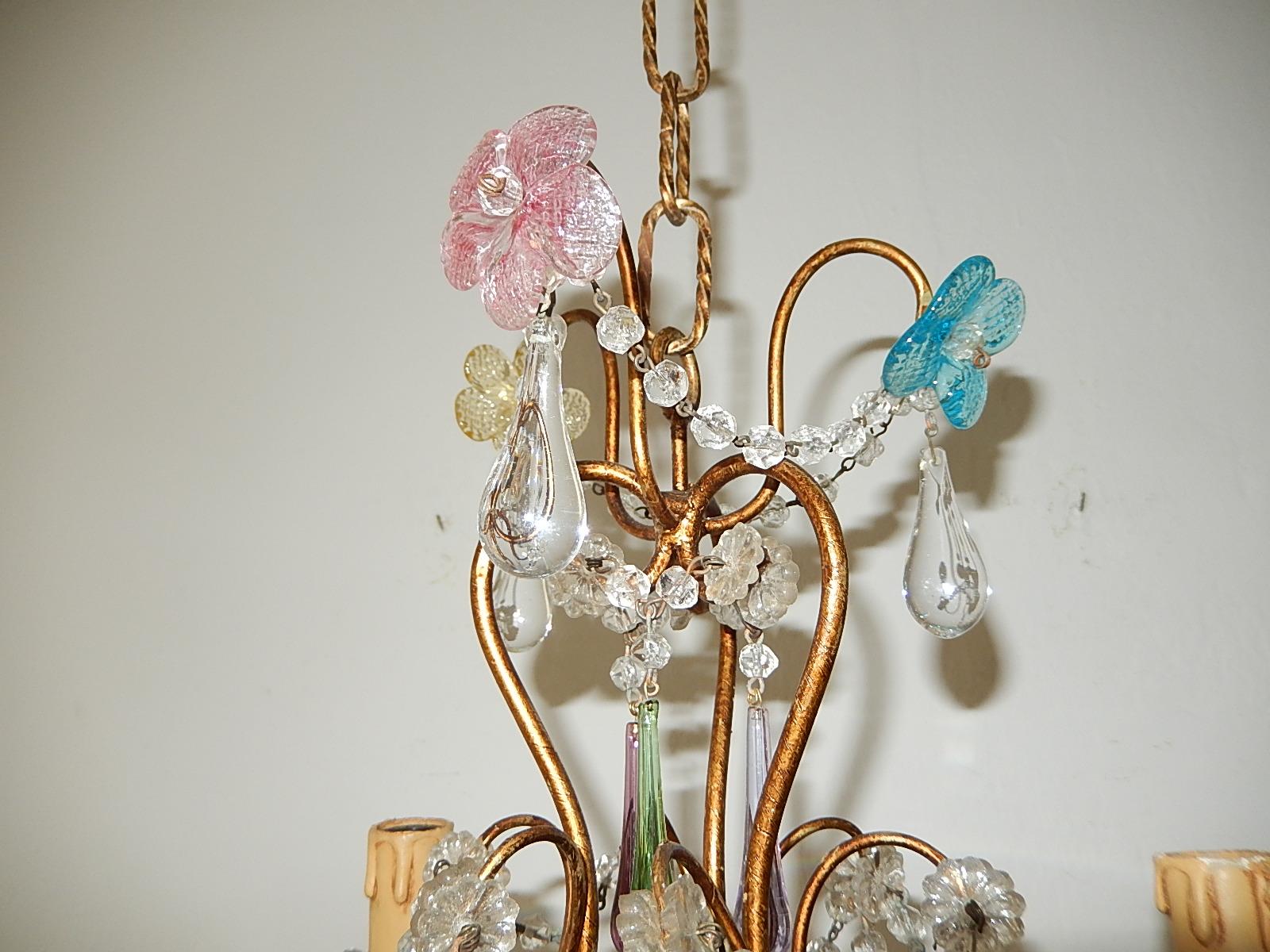 Early 20th Century Italian Murano Multi-Color Flowers and Drops Chandelier circa 1920