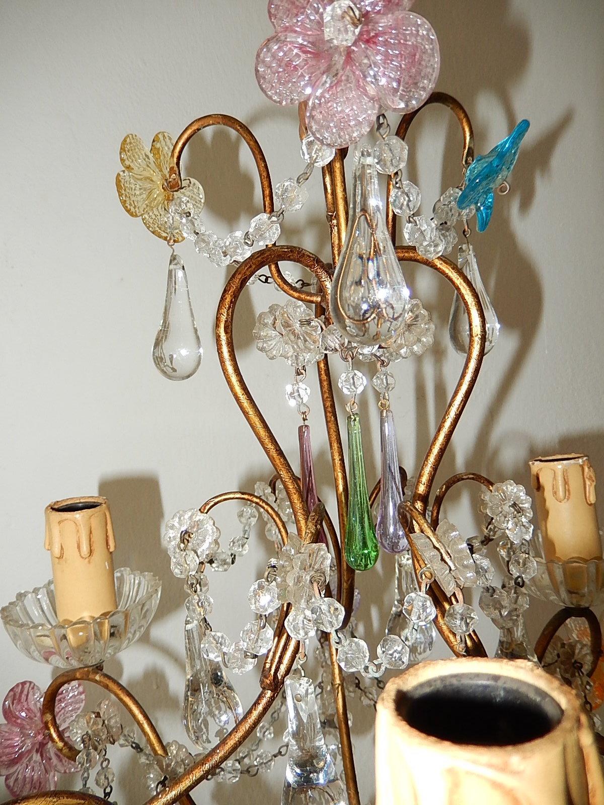 Crystal Italian Murano Multi-Color Flowers and Drops Chandelier circa 1920