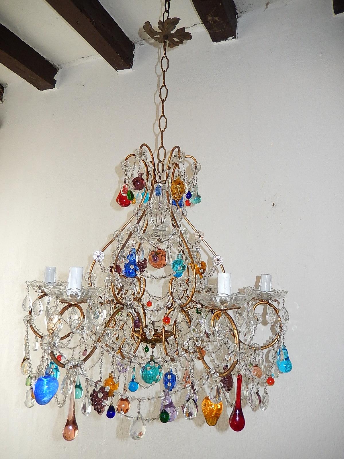 Italian Murano Multi-Color Fruit and Drops Chandelier, circa 1930 In Good Condition In Firenze, Toscana
