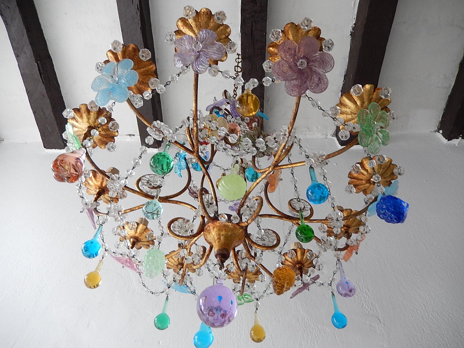 Crystal Italian Murano Multi-Color Fruit and Drops Chandelier, circa 1930