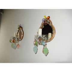 Italian Murano Multicolored Glass Fruit with Mirrors Sconces, circa 1930