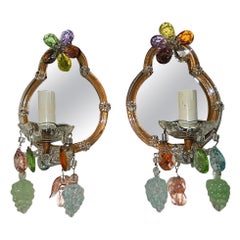 Italian Murano Multicolored Glass Fruit with Mirrors Sconces, circa 1930