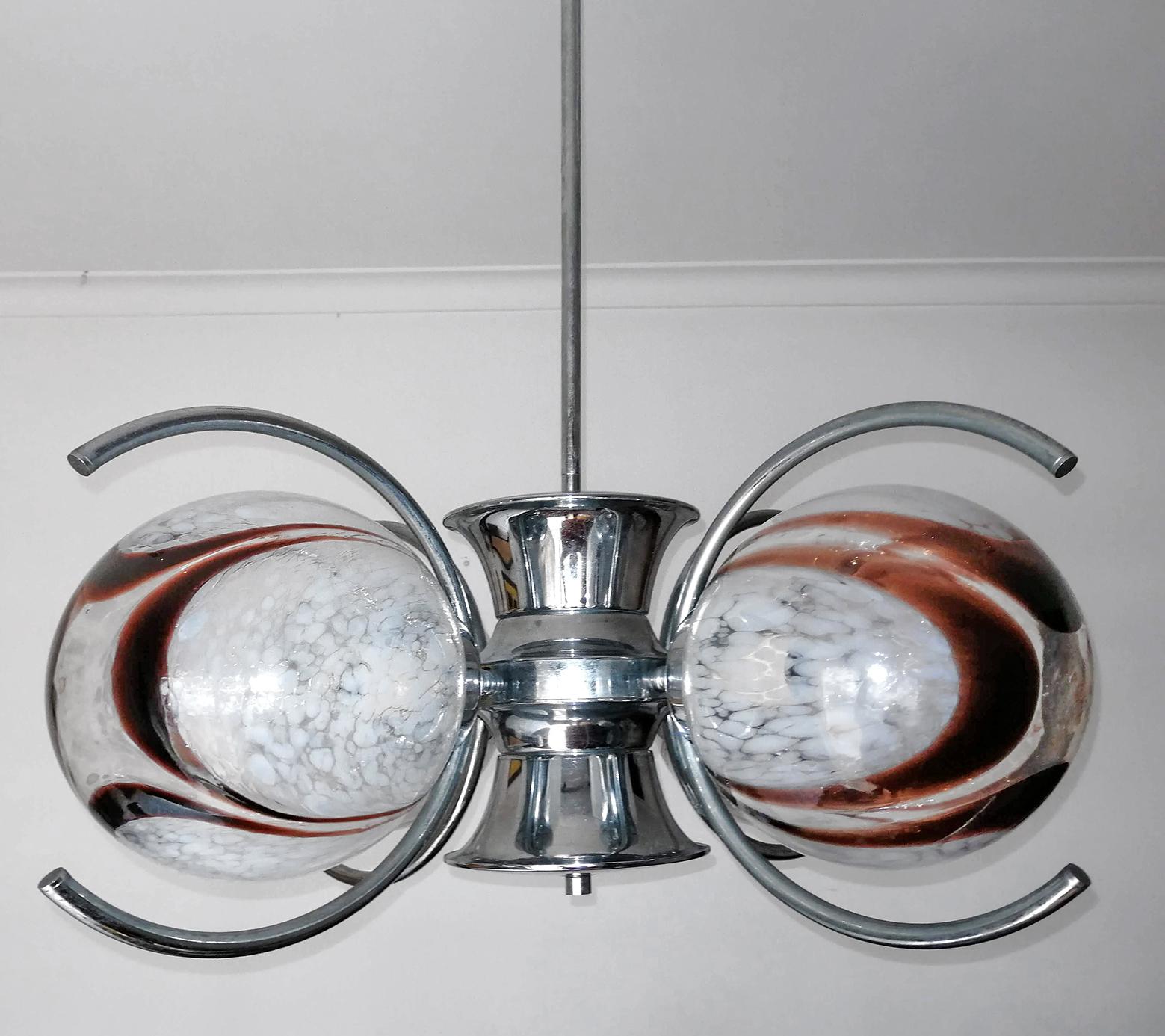 Italian Murano Nason Mazzega Amber Art Glass Modernist Chrome Chandelier For Sale 2