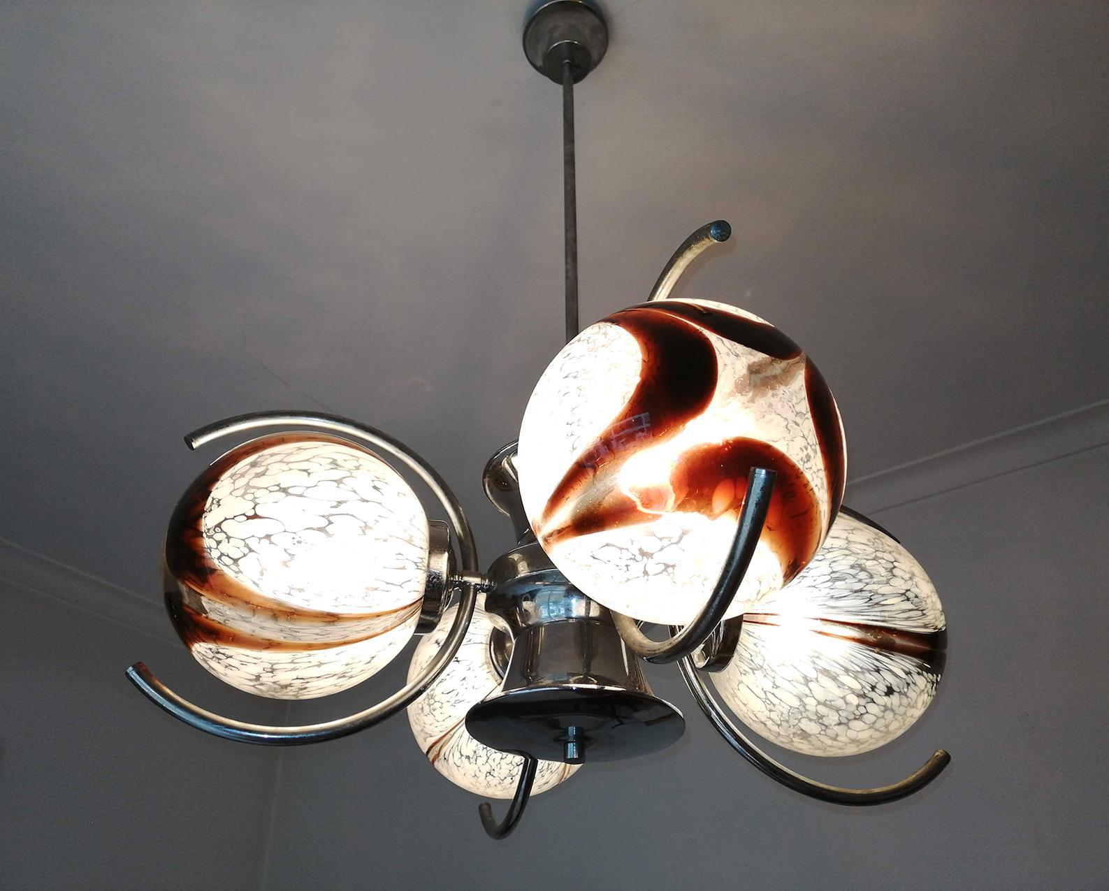 Italian Murano Nason Mazzega Amber Art Glass Modernist Chrome Chandelier For Sale 3