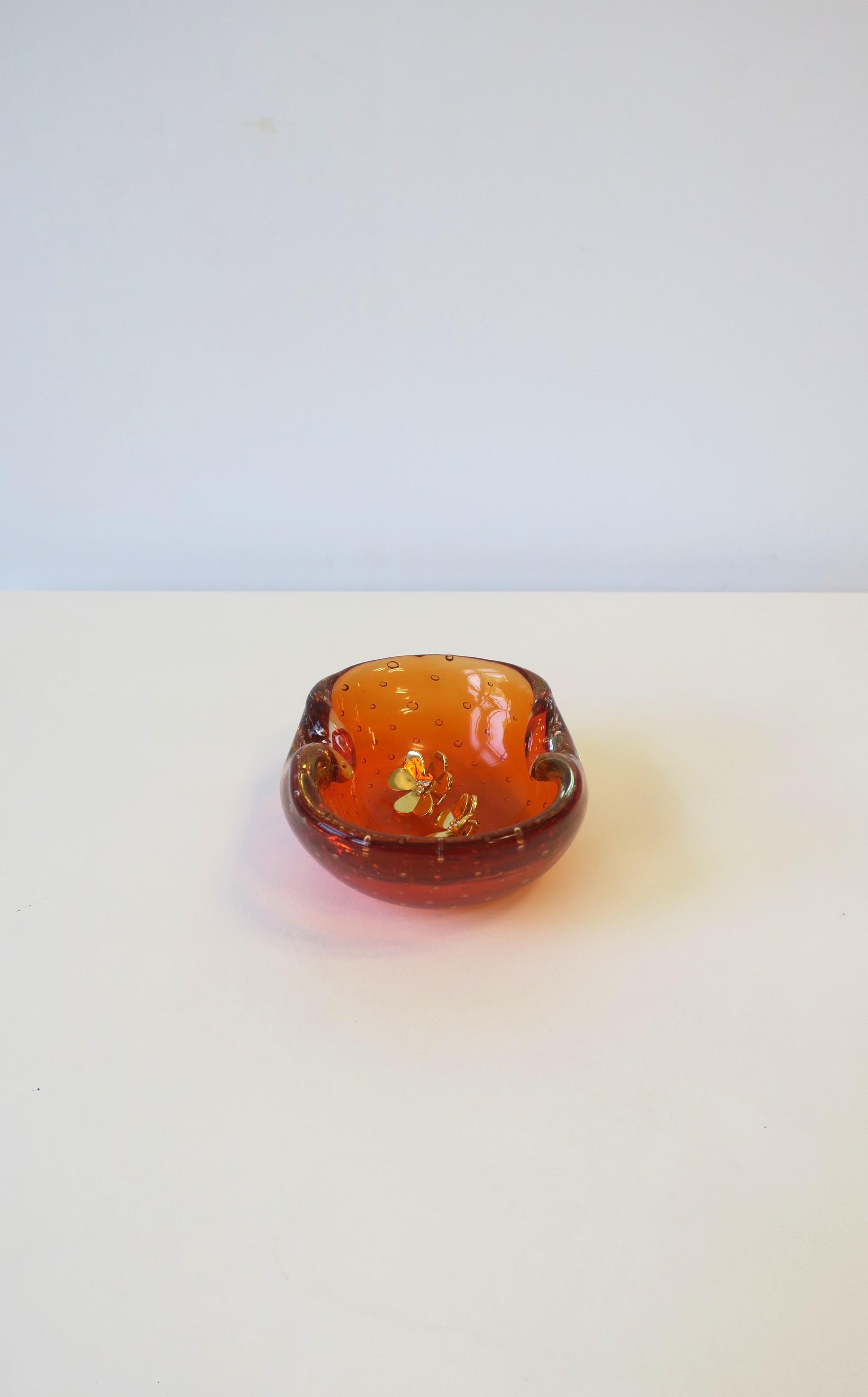 Murano Glass Italian Murano Orange Art Glass Bowl For Sale