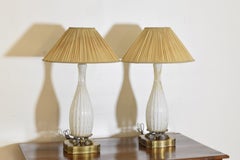 Italian, Murano, Pair Blown Glass & Brass Table Lamps, Custom Shades, ca. 1920s