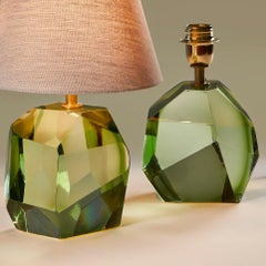 Pair of Italian Murano Pale Green Rock Jewel Table Lamps