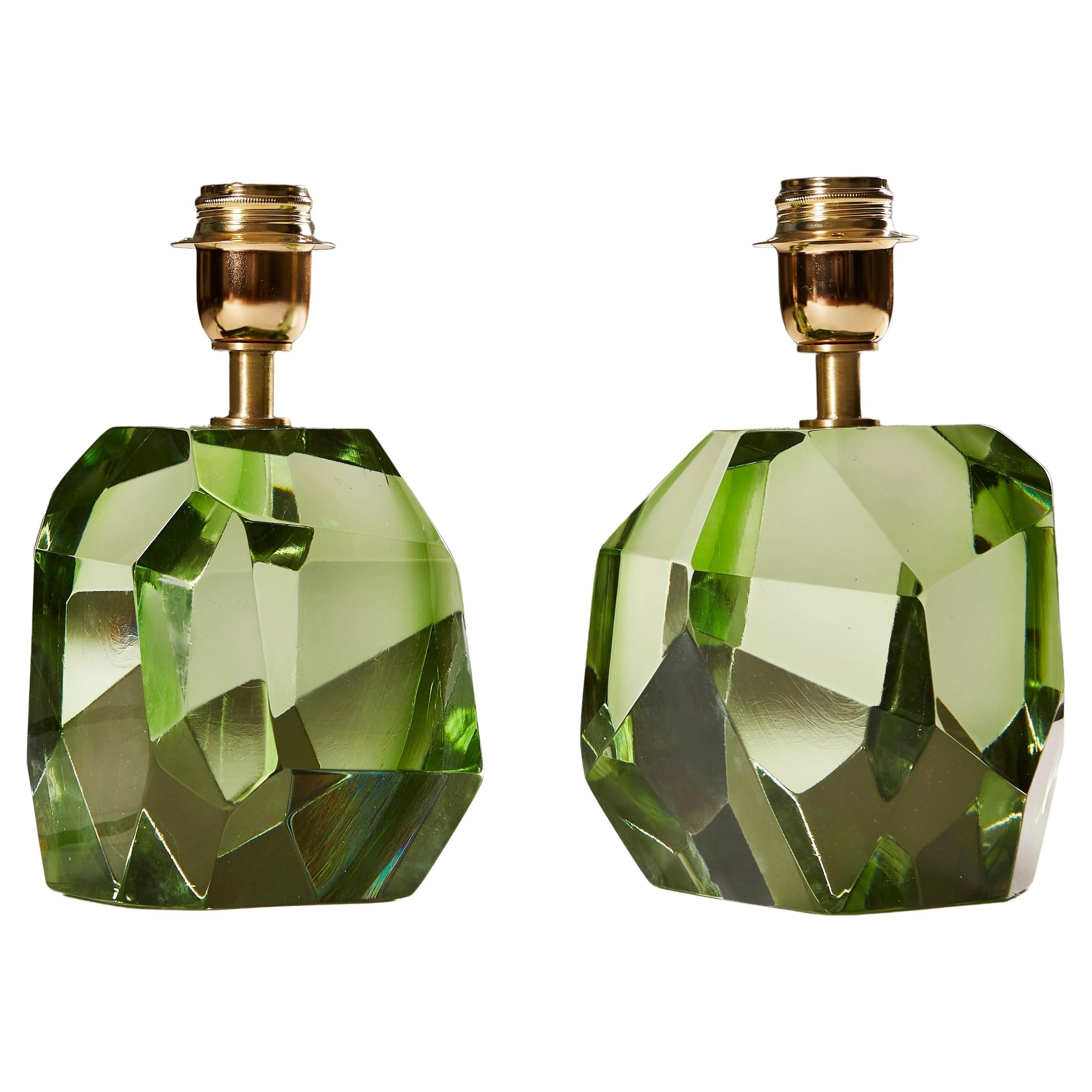 XXIe siècle et contemporain Lampe de table italienne Murano Pale Green Rock Jewel en vente