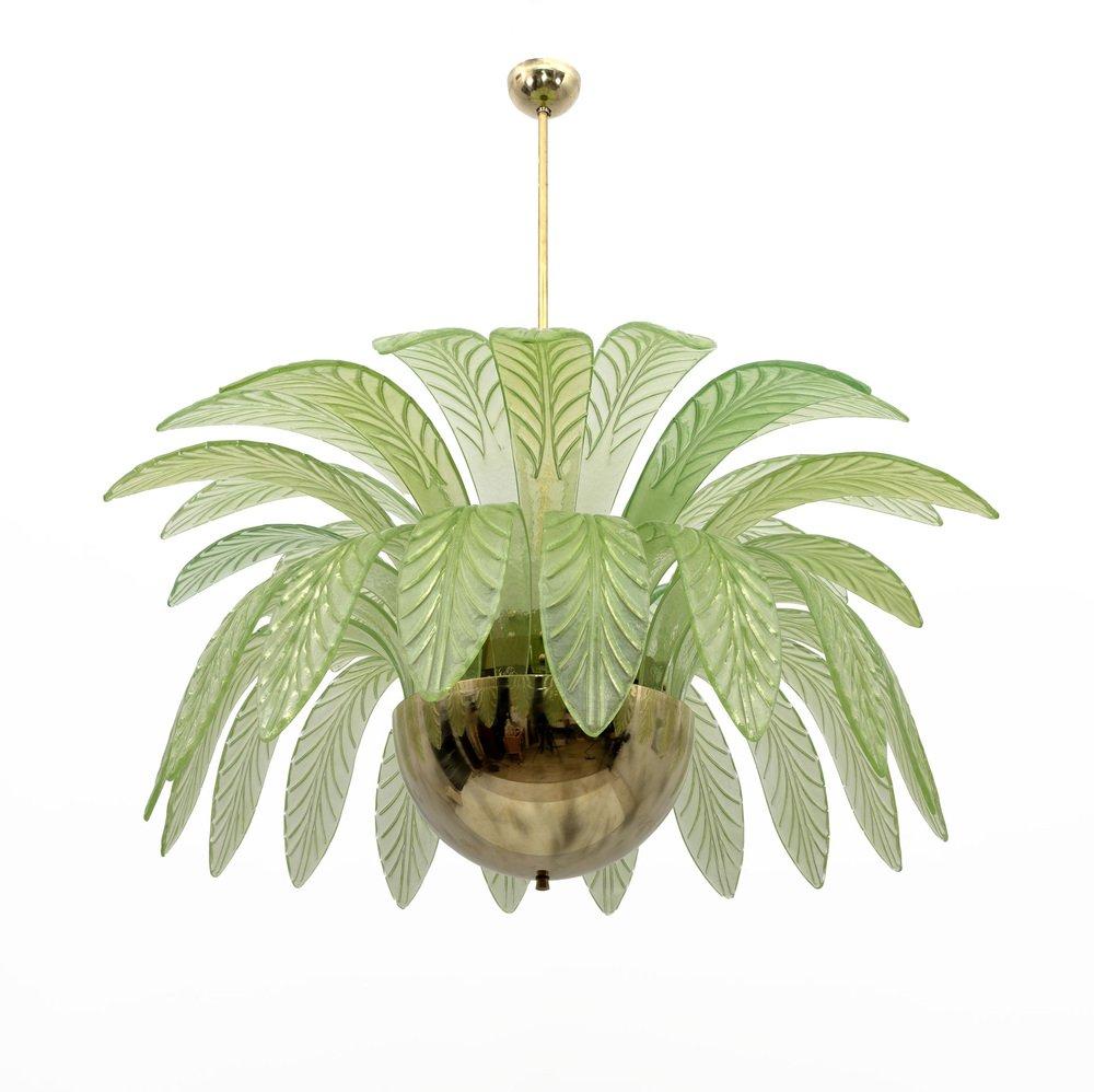 Lustre italien en feuilles de palmier de Murano avec 38 verres vénitiens soufflés à la main et laiton en vente 3